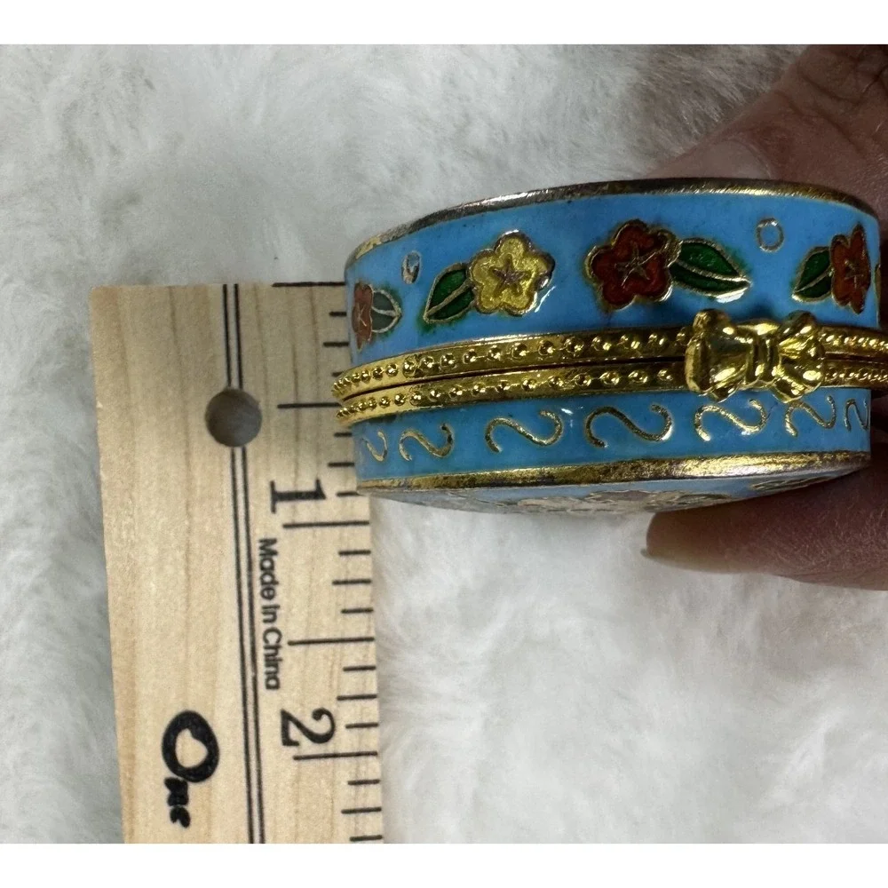 Vintage Butterfly Cloisonne Pill Box Hinged Floral Blue Fairy Cottage